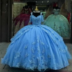 Sweetheart Sky Blue Quinceanera Dresses Off Shoulder 15 Dress