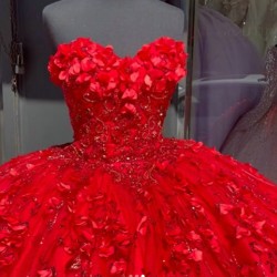 Three Dimensional Strapless Red Floral Quinceanera Dresses With Cape