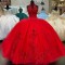 Three Dimensional Vintage Red Halter Top Quinceanera Dresses