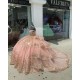 Tiered Crystal Rose Gold Quinceanera Dresses V Neck Off Shoulder Sequin 15 Dress