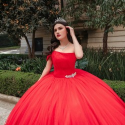 Tiered Sleeveless Red Quince Dresses Square Collar 15 Dress