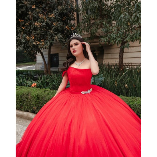 Tiered Sleeveless Red Quince Dresses Square Collar 15 Dress