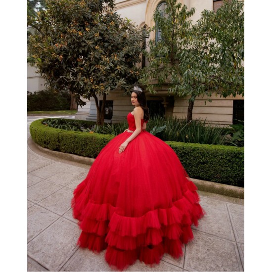 Tiered Sleeveless Red Quince Dresses Square Collar 15 Dress