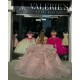 Tiered V Neck Pink Quinceanera Dresses Off Shoulder Ball Gown 15 Dress With Bow