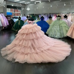 Tulle Layered Quinceanera Dress 15 Dress Pink