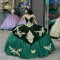 Tulle Velvet Off The Shoulder Quince Dress Emerald Green With Gold