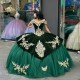 Tulle Velvet Off The Shoulder Quince Dress Emerald Green With Gold