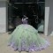 V Neck Green On Lilac Quinceanera Dresses Sleeveless 15 Dress