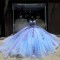 V Neck Light Blue Quinceanera Dress Pearl Lace Appliquéd 15 Dresses