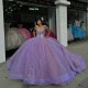 V Neck Lilac Quinceanera Dresses Off Shoulder Ball Gown Crystal 15 Dress