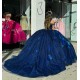 V Neck Navy Blue Quinceanera Dresses Off Shoulder Ball Gown 15 Dress