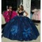 V Neck Navy Blue Quinceanera Dresses Off Shoulder Ball Gown 15 Dress