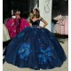 V Neck Navy Blue Quinceanera Dresses Off Shoulder Ball Gown 15 Dress