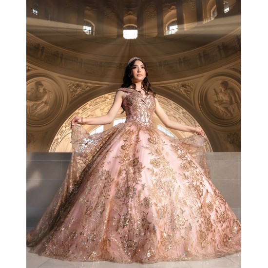 V Neck Quince Dress Rose Gold Vestidos De 15 Anos