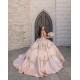 V Neck Rose Gold Quince Dress Sleeveless Gowns Sweet 15 Gowns With Bow