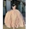 V Neck Rose Gold Quinceanera Dress Beading Sequin 15 Dresses With Bow