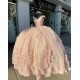 V Neck Rose Gold Quinceanera Dress Beading Sequin 15 Dresses With Bow