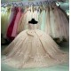 V Neck Rose Gold Quinceanera Dress Lace Appliquéd Ball Gown With Bow