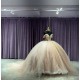 V Neck Rose Gold Quinceanera Dresses Off Shoulder 15 Dress