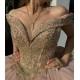 V Neck Rose Gold Quinceanera Dresses Off Shoulder 15 Dress With Bow