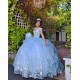 V Neck Sky Blue Quince Dresses Off Shoulder 15 Dress