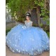 V Neck Sky Blue Quince Dresses Off Shoulder 15 Dress