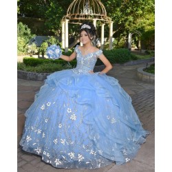 V Neck Sky Blue Quince Dresses Off Shoulder 15 Dress