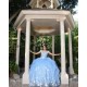 V Neck Sky Blue Quince Dresses Off Shoulder 15 Dress