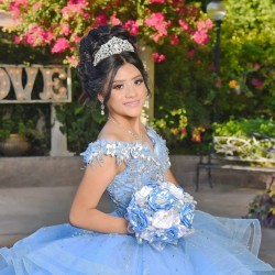 V Neck Sky Blue Quince Dresses Off Shoulder 15 Dress