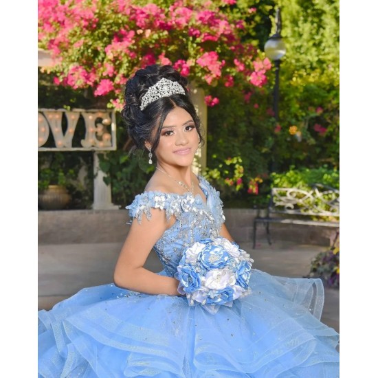 V Neck Sky Blue Quince Dresses Off Shoulder 15 Dress