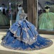 V neck Blue Quinceanera Dresses Off Shoulder 15 Dress With Bow