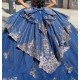 V neck Blue Quinceanera Dresses Off Shoulder 15 Dress With Bow