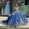 V neck Blue Quinceanera Dresses Off Shoulder 15 Dress With Bow