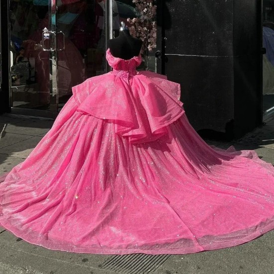 Watermelon Red Quinceanera Dresses Off Shoulder Ball Gown Vestido De 15