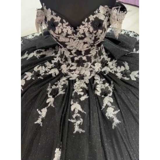 White And Black Quinceanera Dresses Off Shoulder 15 Dress With Bow