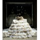 White And Gold Quinceanera Dress Long Sleeve Ball Gown With Bow