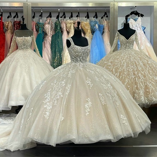 Wide V Neck Ivory Quinceanera Dresses With Long Sleeves