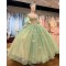 Sweet 16 Sage Green Quinceanera Dresses 3D Butterfly Off Shoulder Party Ball Gowns