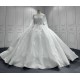 2024 Custom Lace Wedding Dresses Scoop Neck Applique Long Sleeves Sweep Train Ball Gown Bridal Dress Vestido De Noiva