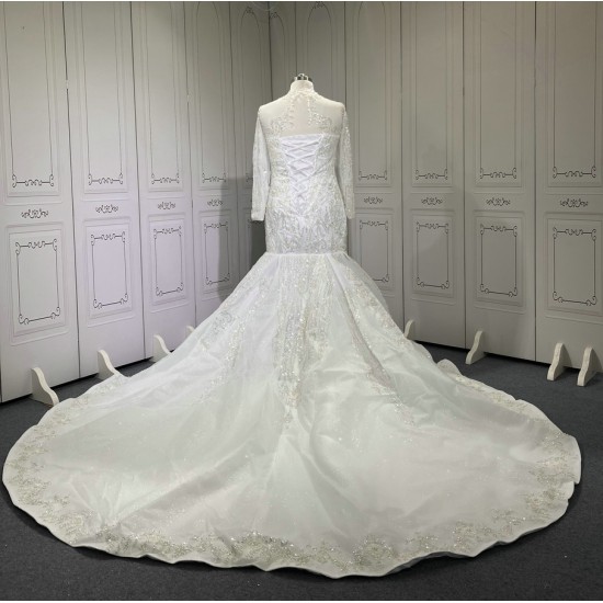 2024 Elegant Wedding Dresses Long Sleeves Lace Up Back Sequin Bridal Gowns High Neck robe de mariee