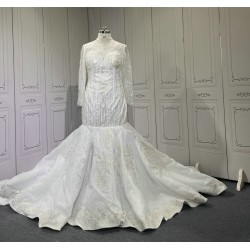 2024 Elegant Wedding Dresses Long Sleeves Lace Up Back Sequin Bridal Gowns High Neck robe de mariee