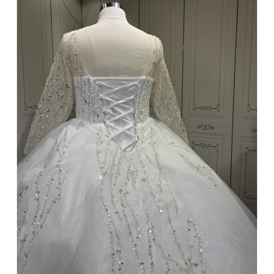 2024 Long Sleeve Ball Gown Sequin Bridal Dress Sweetheart Wedding Dresses Robe de Mariage