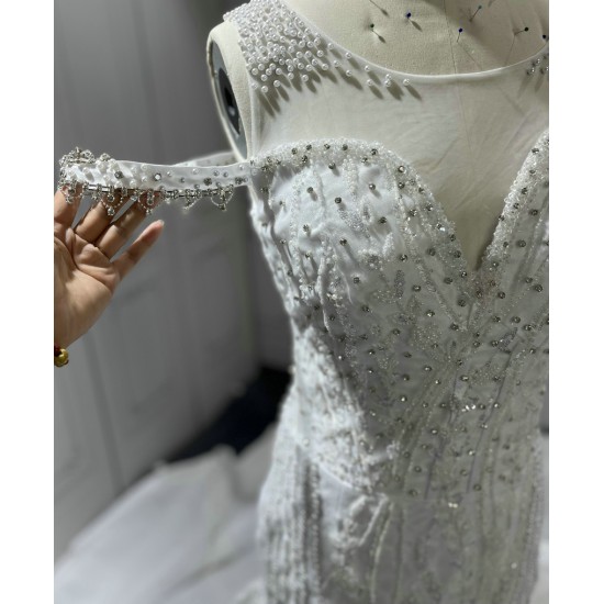 2024 New Arrival Africa Wedding Dress Sleeveless Beading Bridal Gowns Custom Made Mermaid Dress