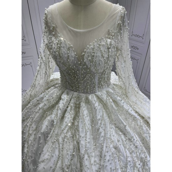 2024 Vintage Long Sleeve Wedding Dresses Pearl Bridal Dreeses Tailor Made Women Clothing