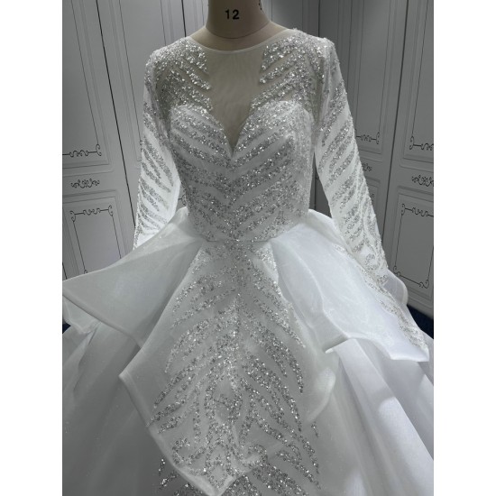 2024 Vintage White Long Sleeve Wedding Dress Sequin Women Bridal Dresses Black Girl Women Dress