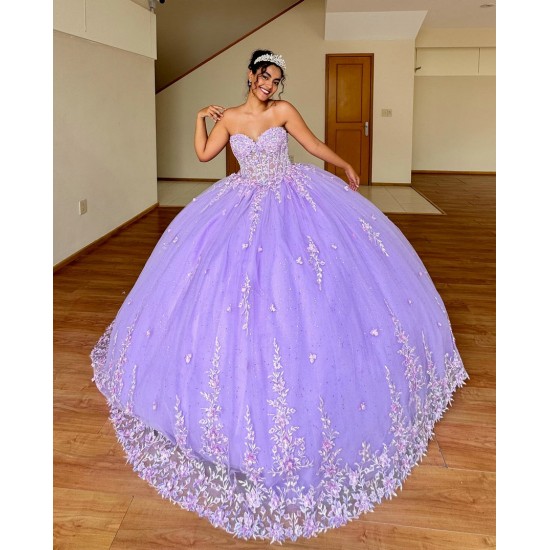 3D Flower Applique Lilac Quinceanera Dress 2024 Ball Gown Corset Mexican Sweet 16 Vestido De 15 Anos With Cape