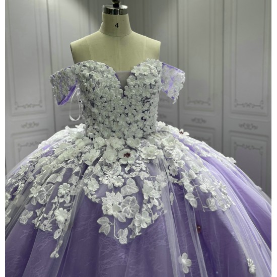 3D Flowers Lavender Quinceanera Dresses for Girls Sweet 15 Gowns Appliques Off Shoulder Vestido De 15 Anos Customised