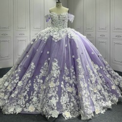 3D Flowers Lavender Quinceanera Dresses for Girls Sweet 15 Gowns Appliques Off Shoulder Vestido De 15 Anos Customised