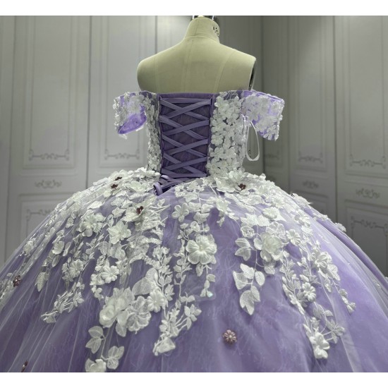 3D Flowers Lavender Quinceanera Dresses for Girls Sweet 15 Gowns Appliques Off Shoulder Vestido De 15 Anos Customised