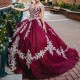 Sparkly Red Off The Shoulder Ball Gown Quinceanera Dress Applique Lace Birthday Prom Dresses For Girl Lace Up Back Graduation